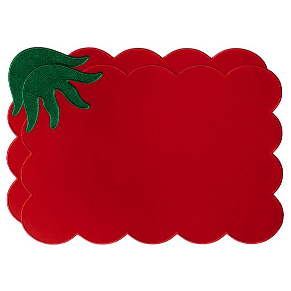 Octaevo’s Tomato Placemats (Set of 2) feature red linen-cotton with scalloped edges for a playful dining table touch.