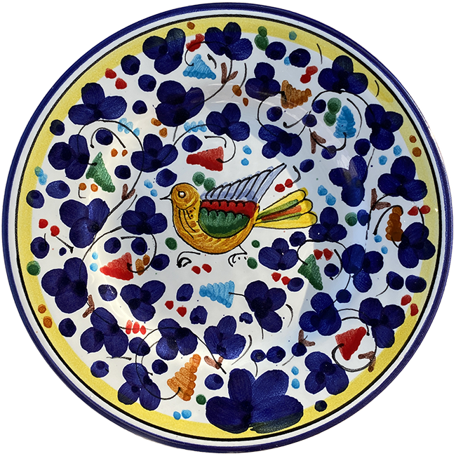 Bird Plate, Navy Blue Flowers - 20cm