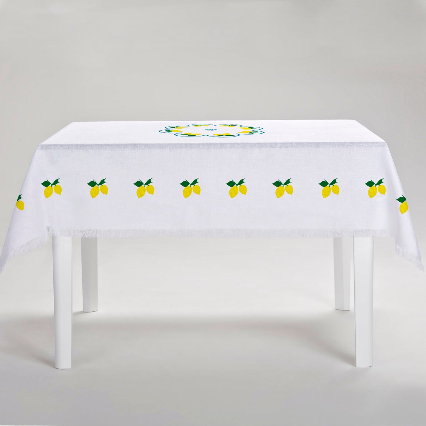 Limoni Tablecloth with Fringe - White Linen