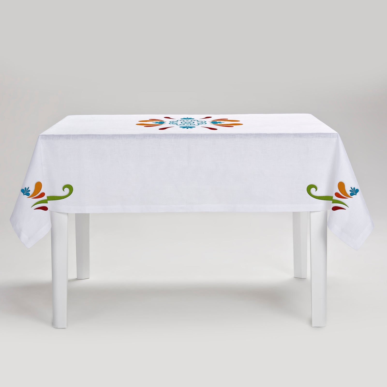 Maiolica Tablecloth  - White Linen