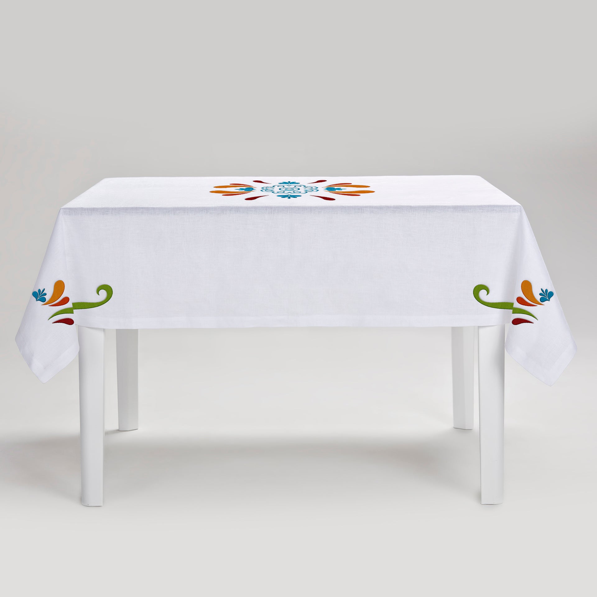 Maiolica Tablecloth  - White Linen