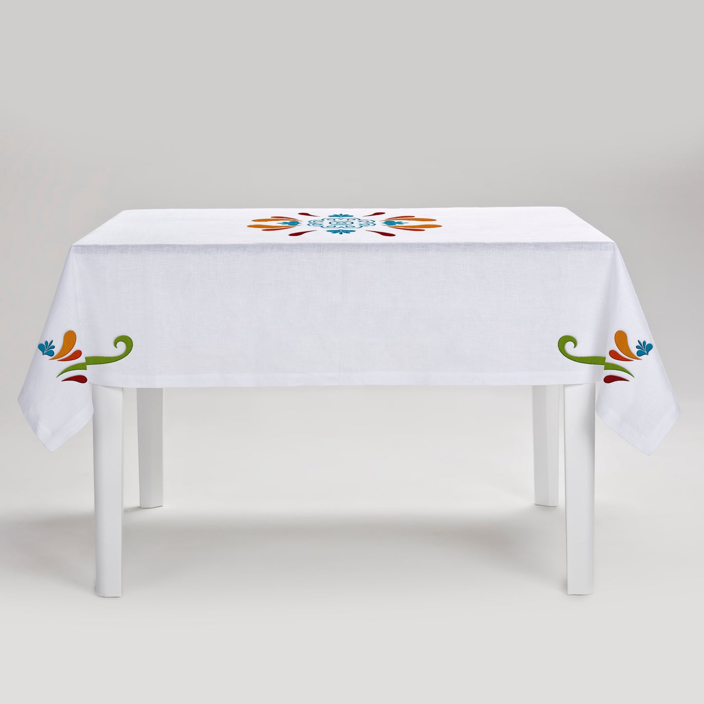 Maiolica Tablecloth  - White Linen