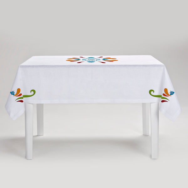 Maiolica Tablecloth  - White Linen