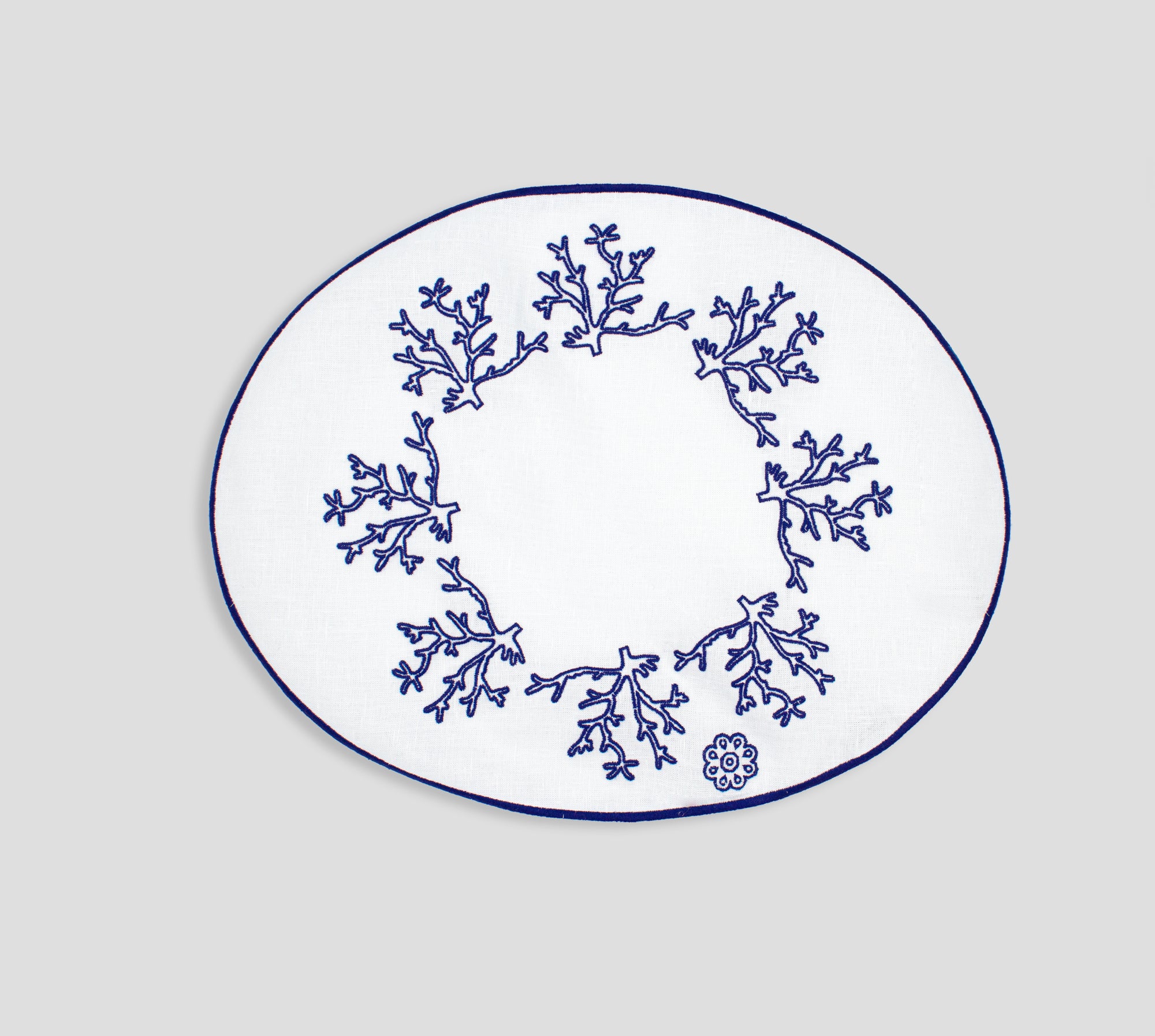 Blue Coral Breakfast Placemat  - Set of 2 - White Linen