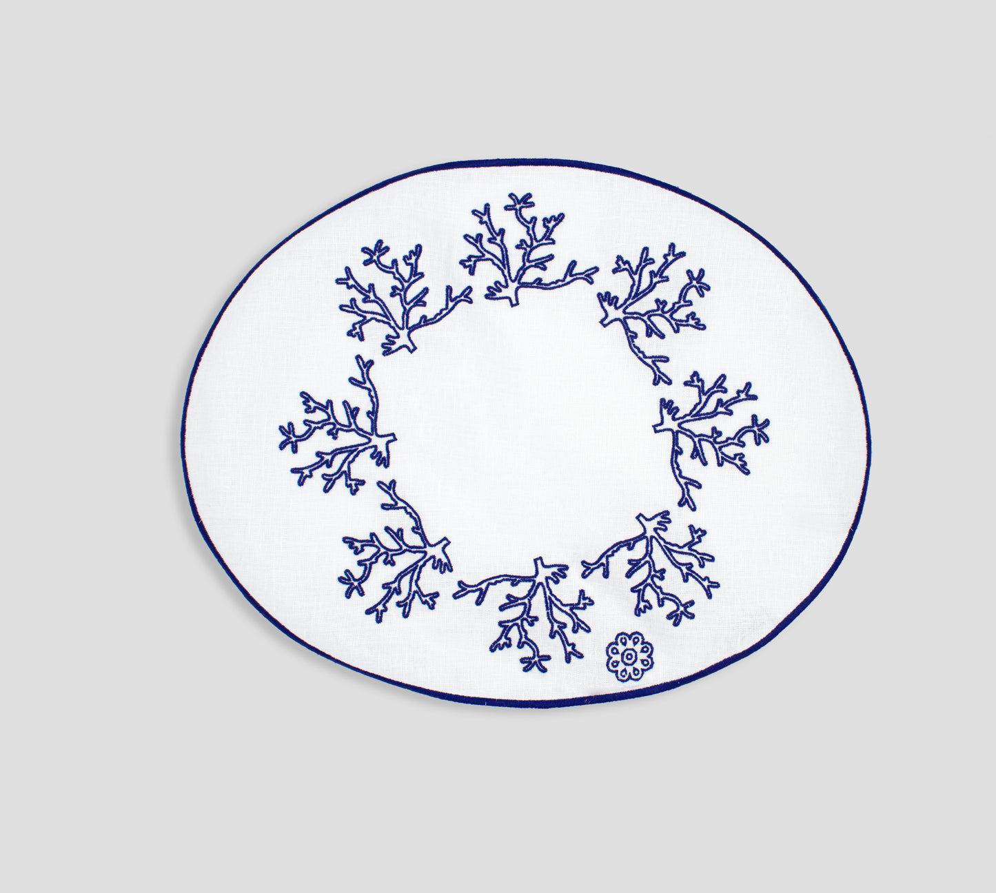 Blue Coral Breakfast Placemat  - Set of 2 - White Linen