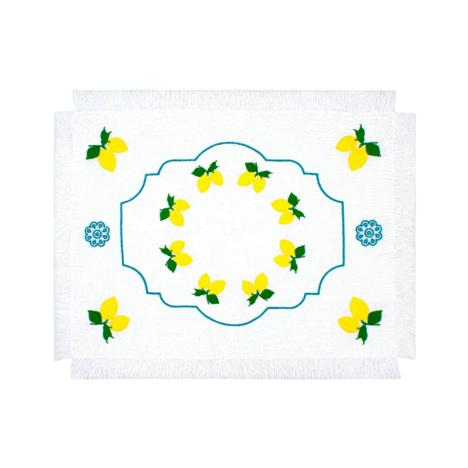 Limoni Breakfast Placemat with Fringe - Set of 2 - White Linen