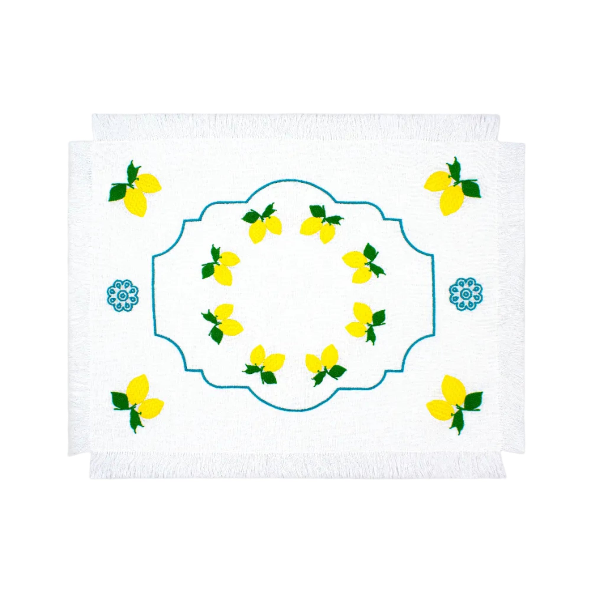 Limoni Breakfast Placemat with Fringe - Set of 2 - White Linen