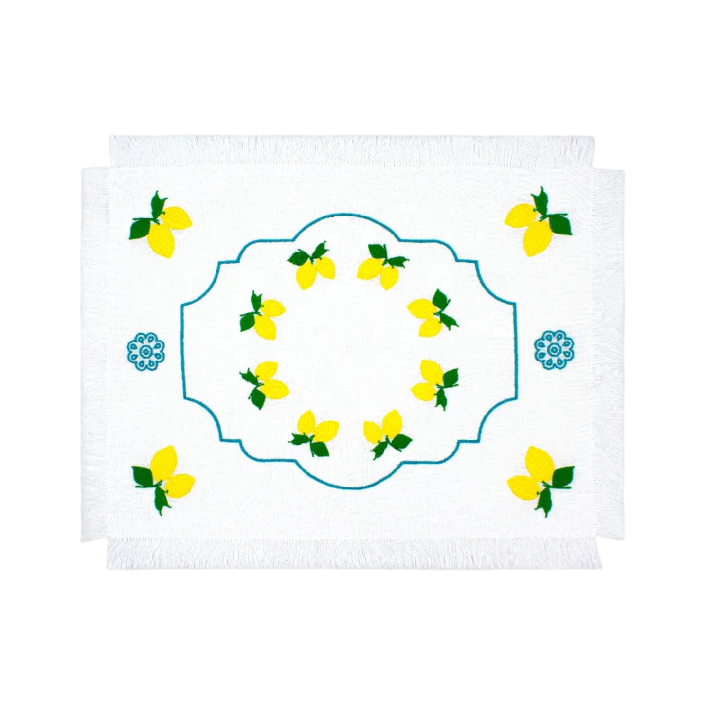 Limoni Breakfast Placemat with Fringe - Set of 2 - White Linen