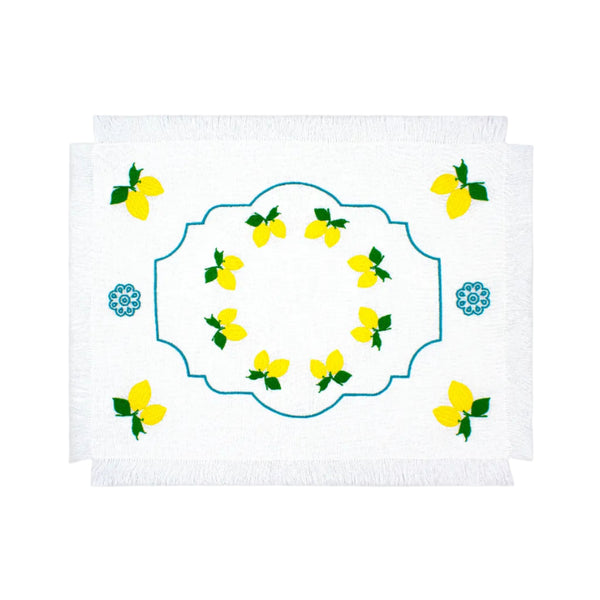 Limoni Breakfast Placemat with Fringe - Set of 2 - White Linen