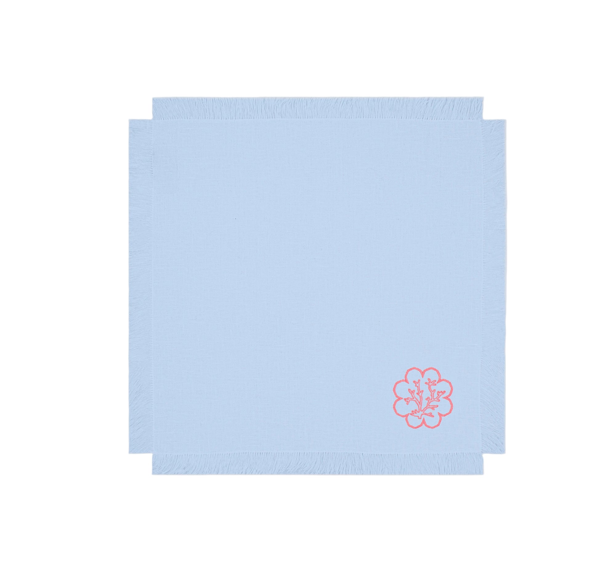 Pink Coral Napkin with Fringe - Set of 2 - Light Blue Linen