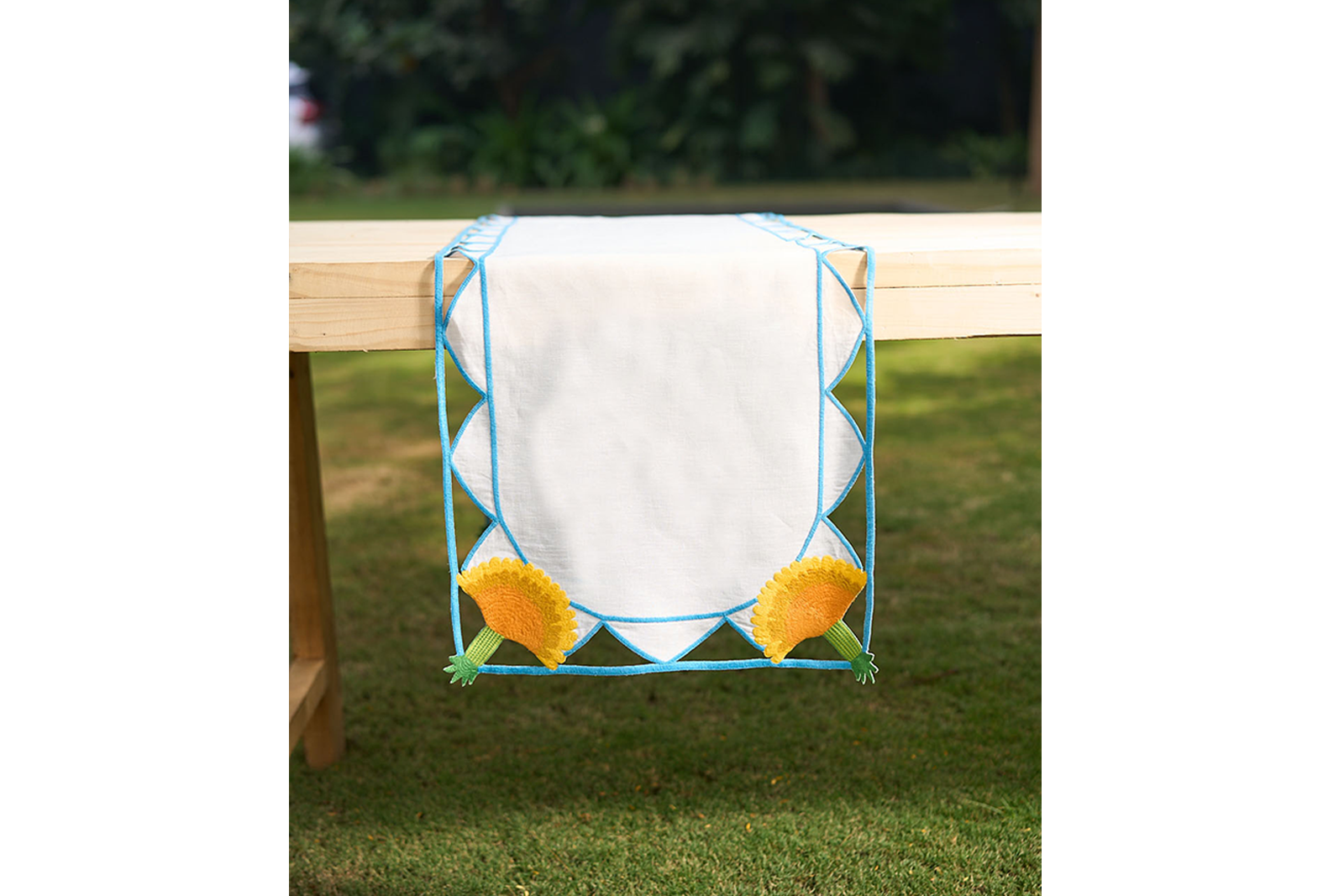 Hand Embroidered Dandelion Drift Table Runner 16.5" × 67"