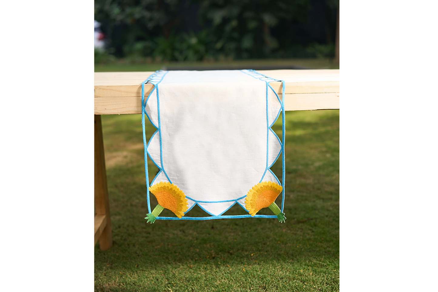 Hand Embroidered Dandelion Drift Table Runner 16.5" × 67"