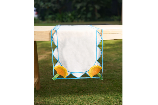 Hand Embroidered Dandelion Drift Table Runner 16.5" × 67"