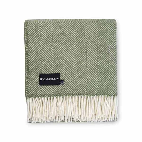 Evening Tales - Pure New Wool Blanket - Traditional Herringbone - Avocado
