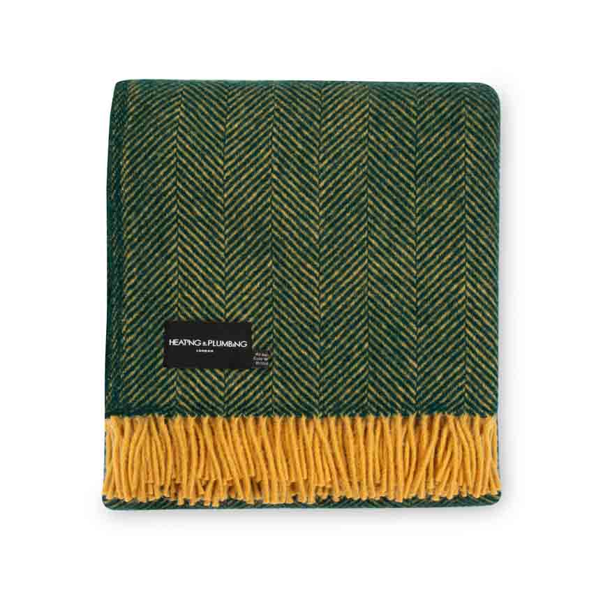 Evening Tales - Pure New Wool Blanket - Traditional Herringbone - Racing Green & Toffee