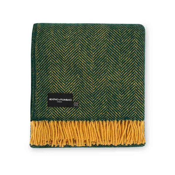 Evening Tales - Pure New Wool Blanket - Traditional Herringbone - Racing Green & Toffee