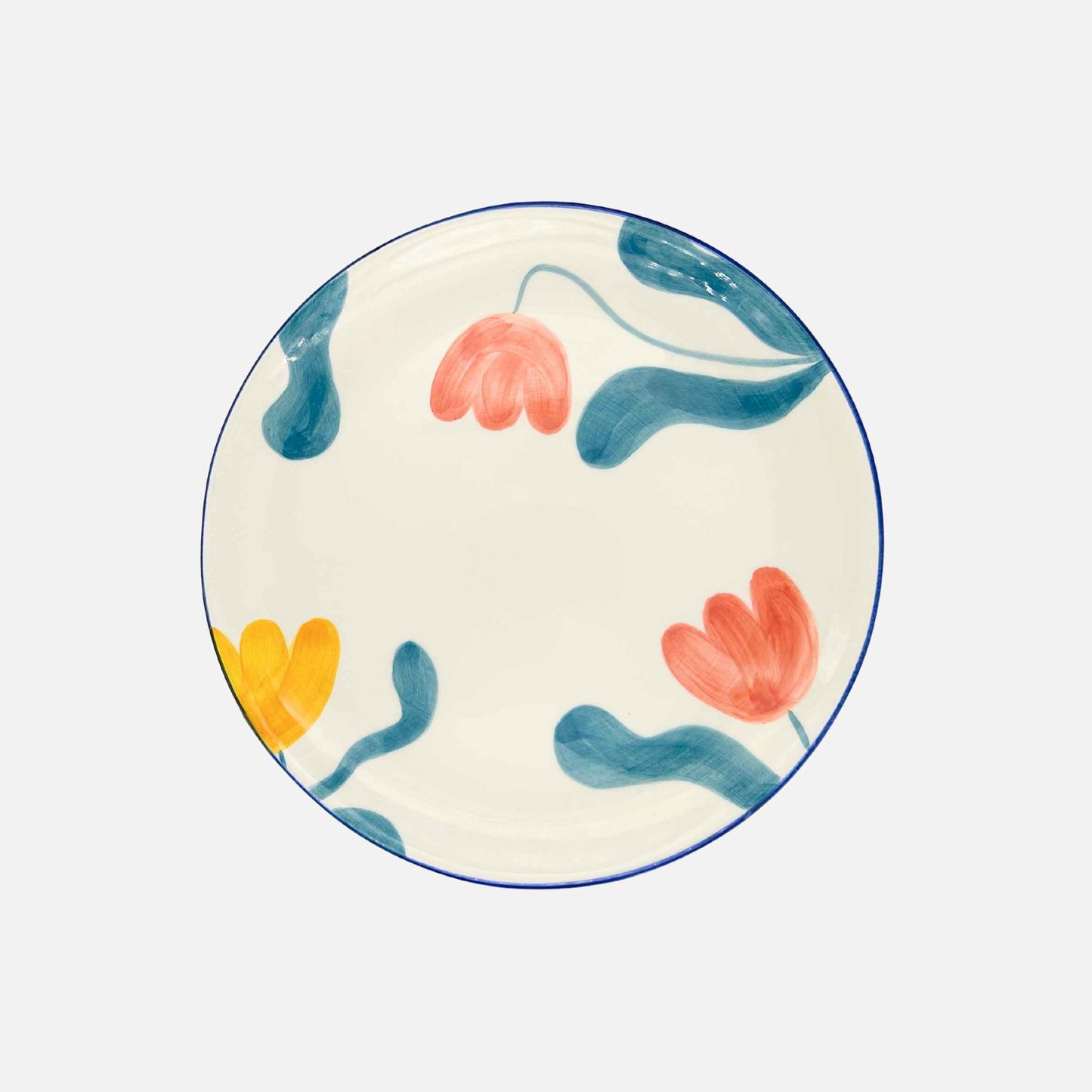 Large Tulip Dinner Plates (Blue Rim) (Set of 2)
