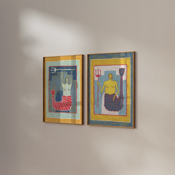 colorful mermaid wall decor art prints 
