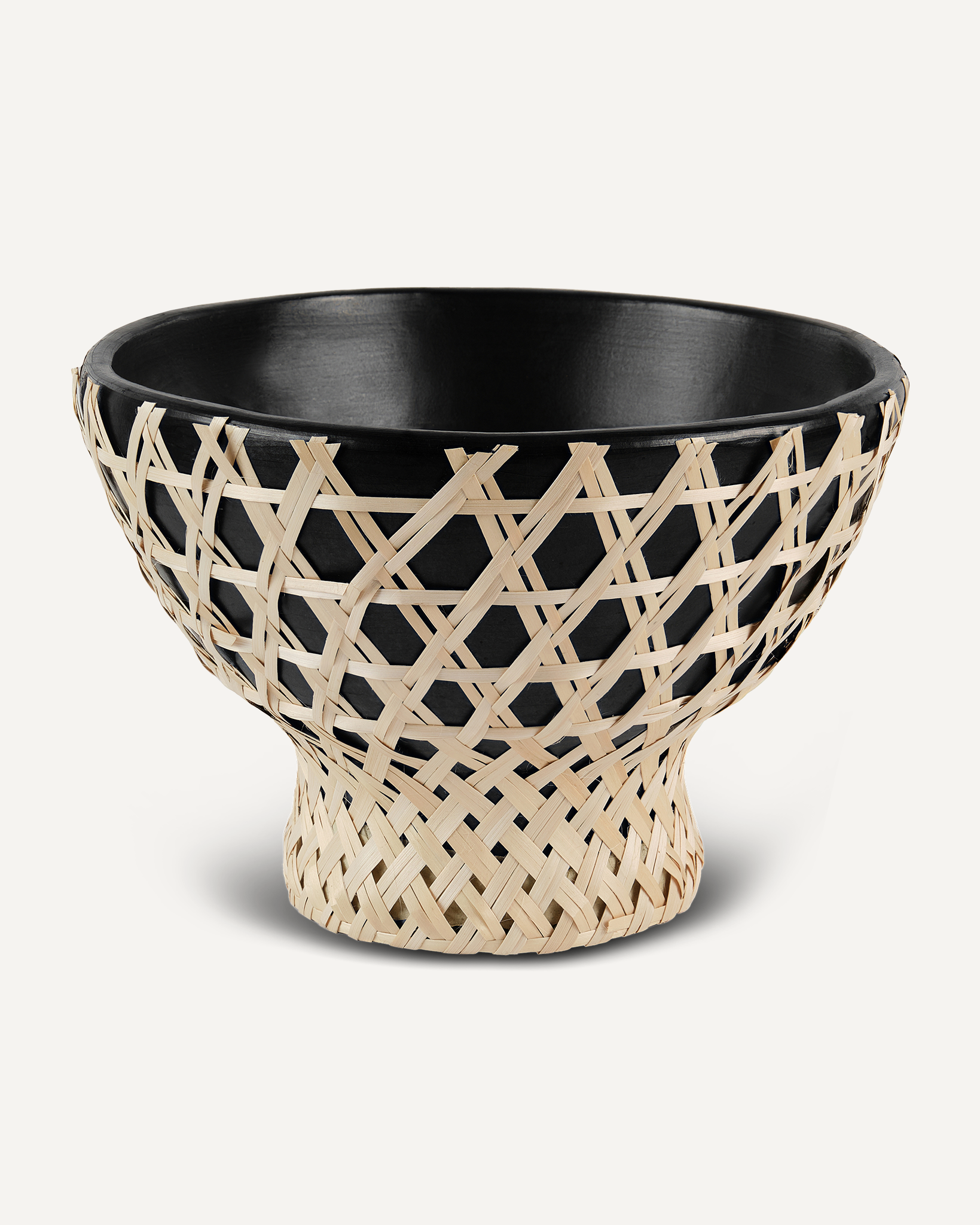 Selva bowl - Chamba black clay wrapped in handwoven Tetera palm, Colombia