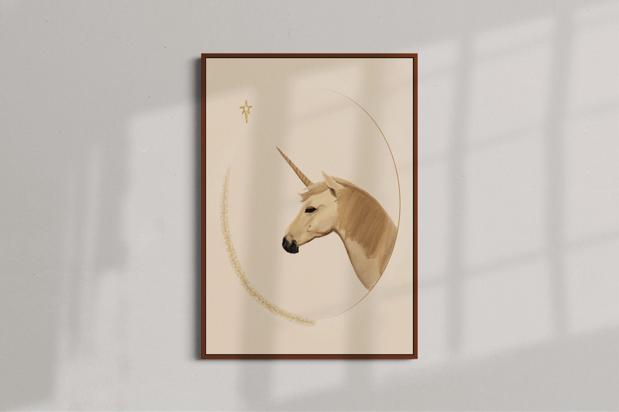 Beautiful grown up unicorn art print beige poster