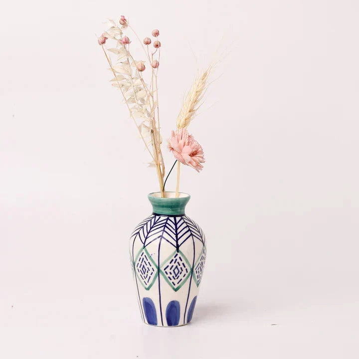Verde Handpainted Dark Blue Ceramic Mini Vase 2.25x4 Inches Set of 2 - Casa Amarosa