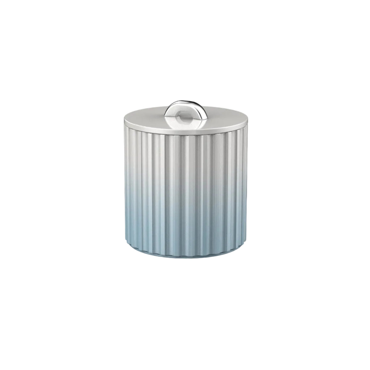 Vinidec fluted lacquered ice bucket in soft baby blue gradient with polished silver metallic top handle