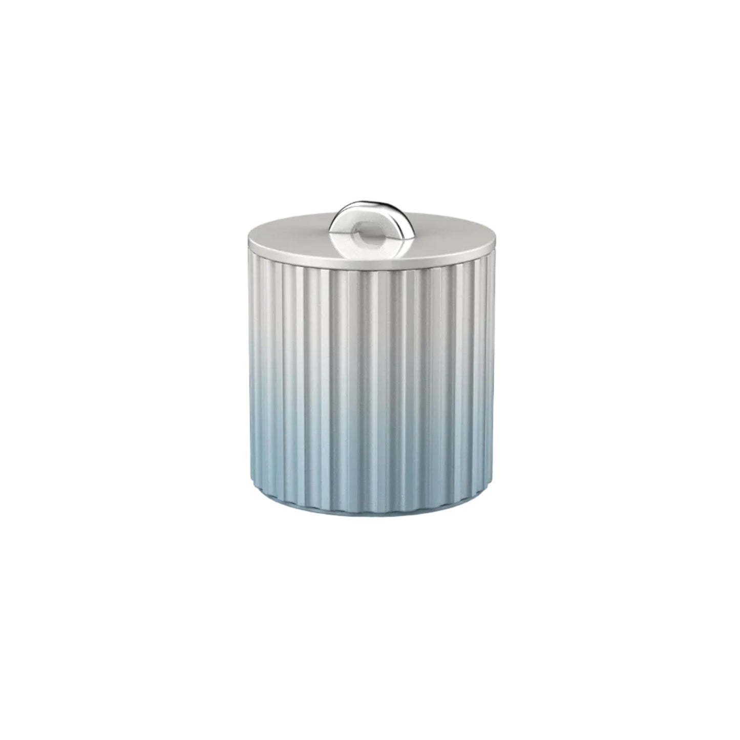Vinidec fluted lacquered ice bucket in soft baby blue gradient with polished silver metallic top handle