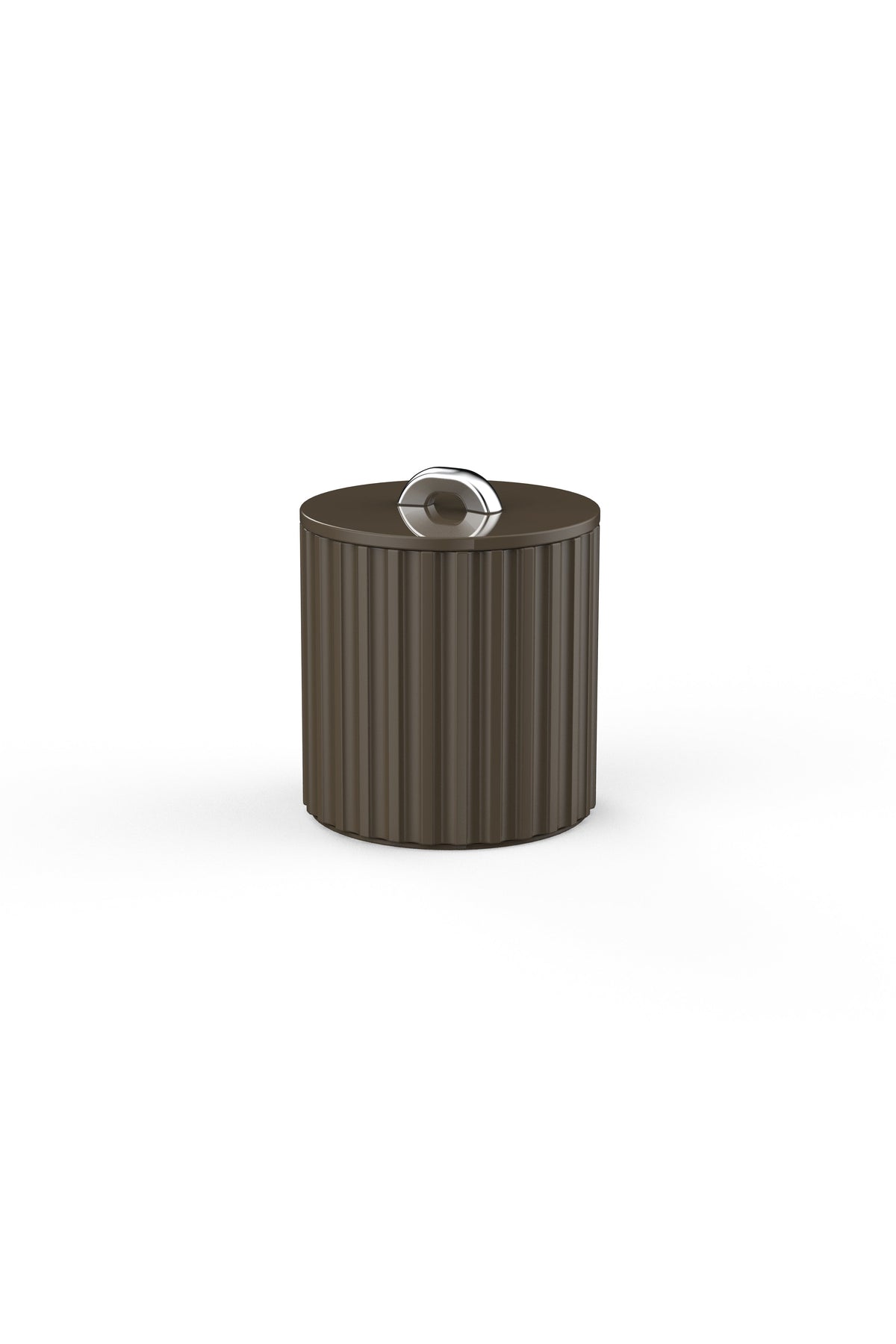 Vinidec fluted lacquered ice bucket in rich espresso brown finish with silver ring handle