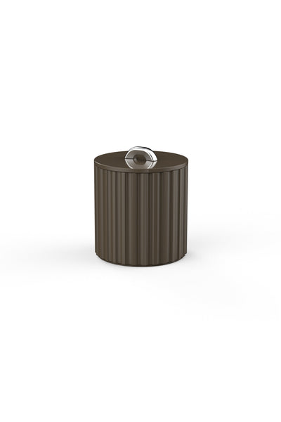 Vinidec fluted lacquered ice bucket in rich espresso brown finish with silver ring handle