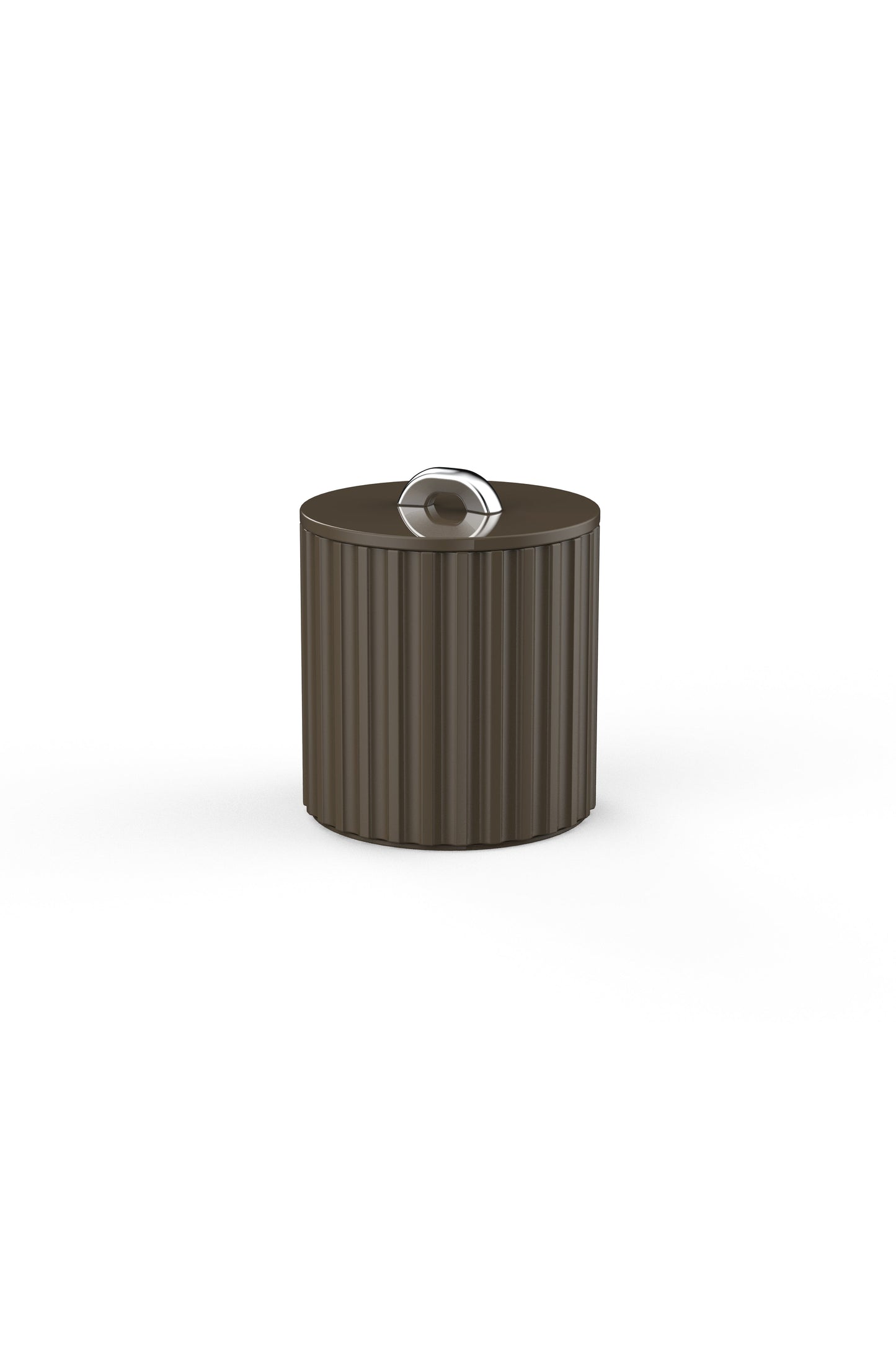 Vinidec fluted lacquered ice bucket in rich espresso brown finish with silver ring handle