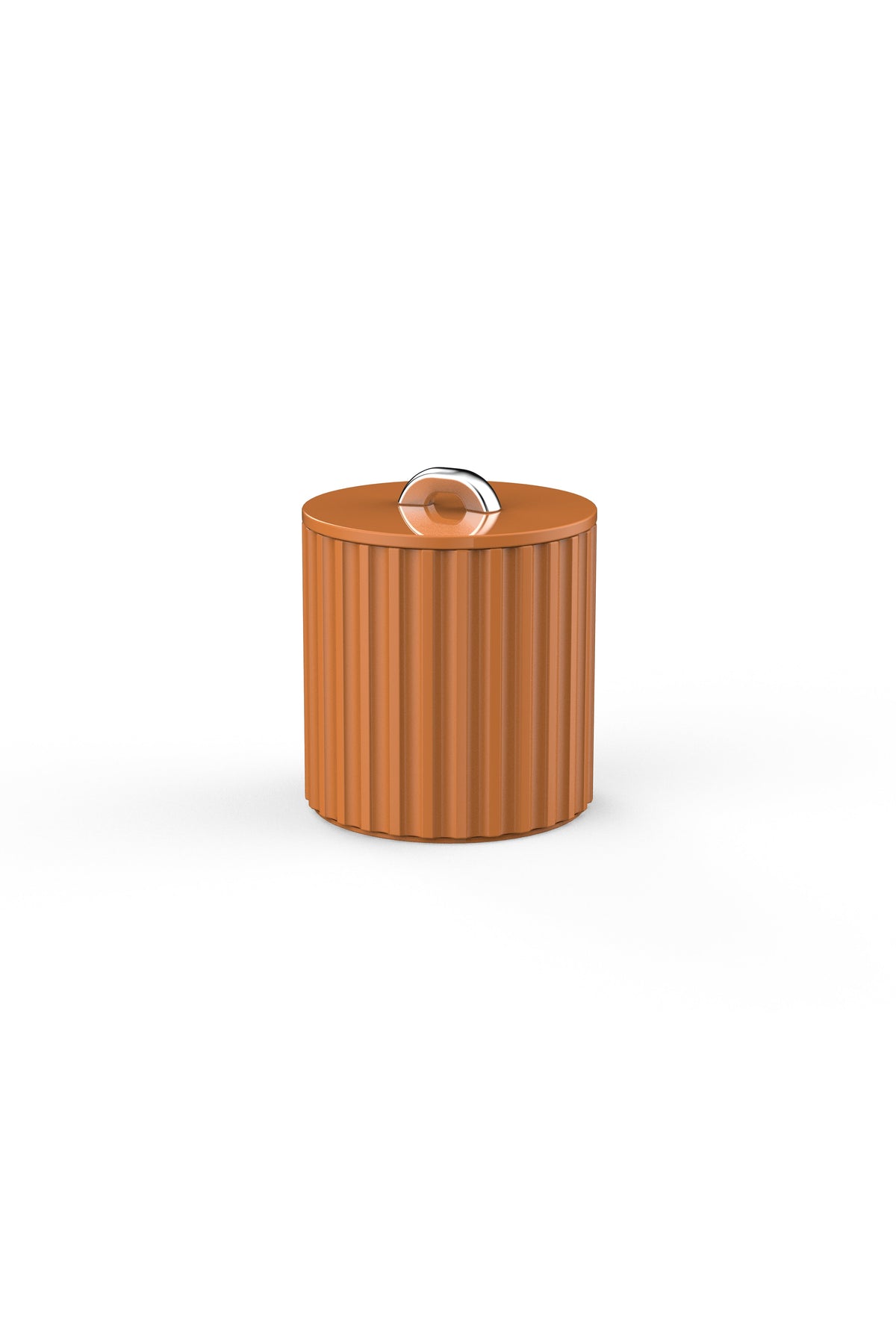 Vinidec fluted lacquered ice bucket in warm orange terracotta finish with metallic silver handle
