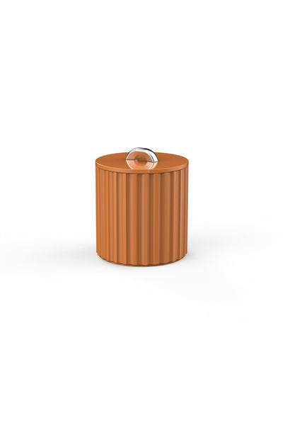 Vinidec fluted lacquered ice bucket in warm orange terracotta finish with metallic silver handle