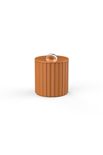 Vinidec fluted lacquered ice bucket in warm orange terracotta finish with metallic silver handle