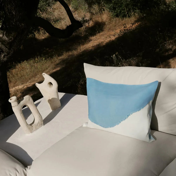 Blue Botanical Linen Pillow Cover