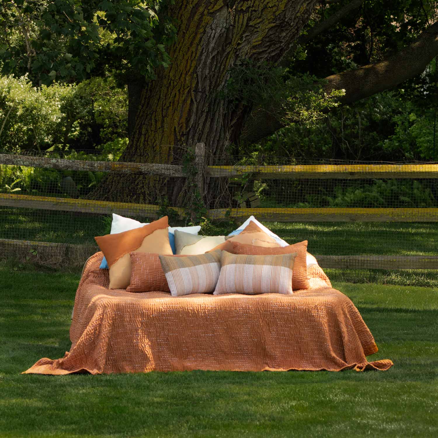 Copper Brown Botanical Cotton Pillow Cover