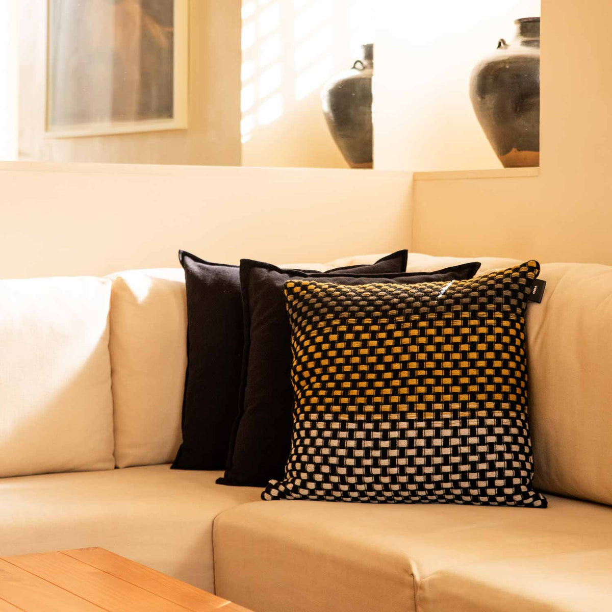 Mustard Gradient Basketweave Wool Pillow Cover