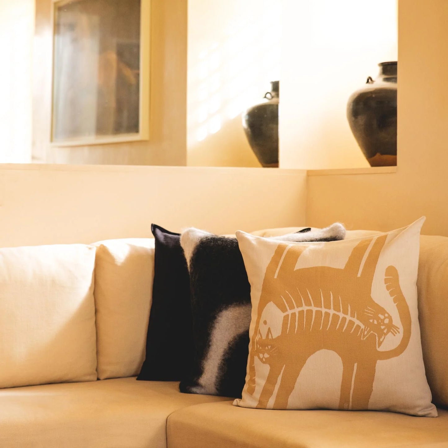 Catfish Beige Cotton Pillow
