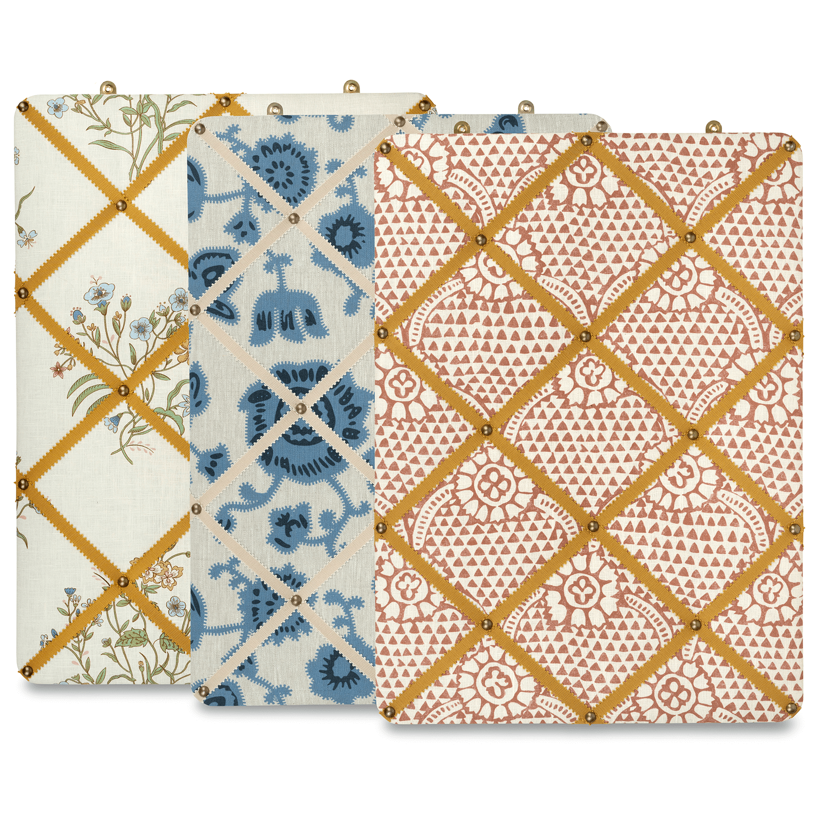 Ribboned Bulletin Board in Volga’s Flax & Field Flower Print with Ochre Trim