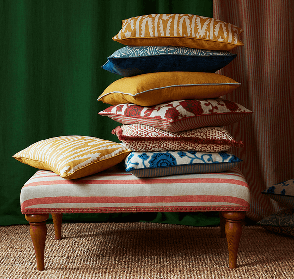 Shashka Print Cushion in Ochre with Venetian Velvet in Ochre