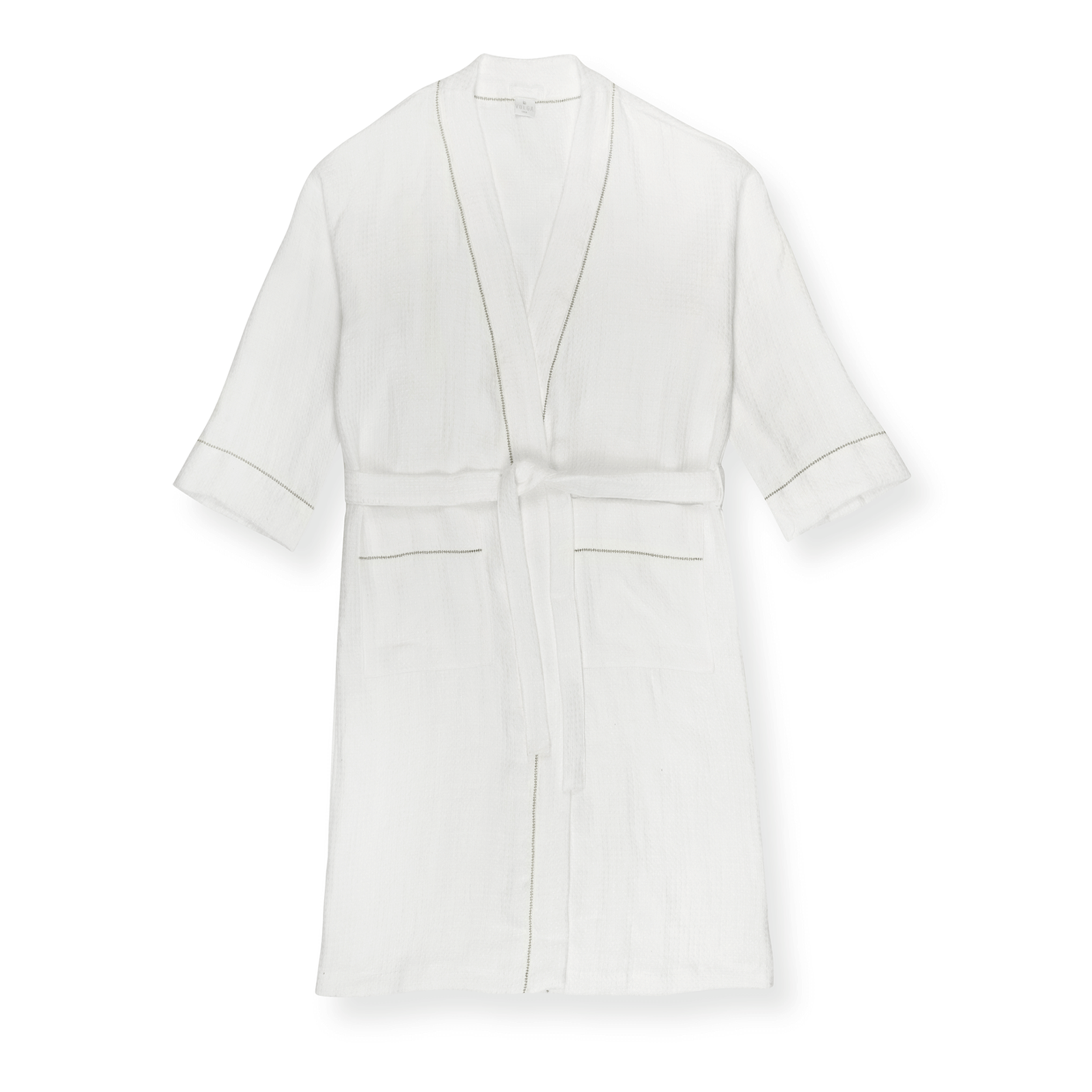 Liège Robe in Ivory White Waffle with Olive Green Hemstitch