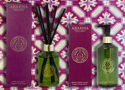 Luxury floral cloakroom gift set – Abahna Frangipani & Orange Blossom diffuser and hand wash