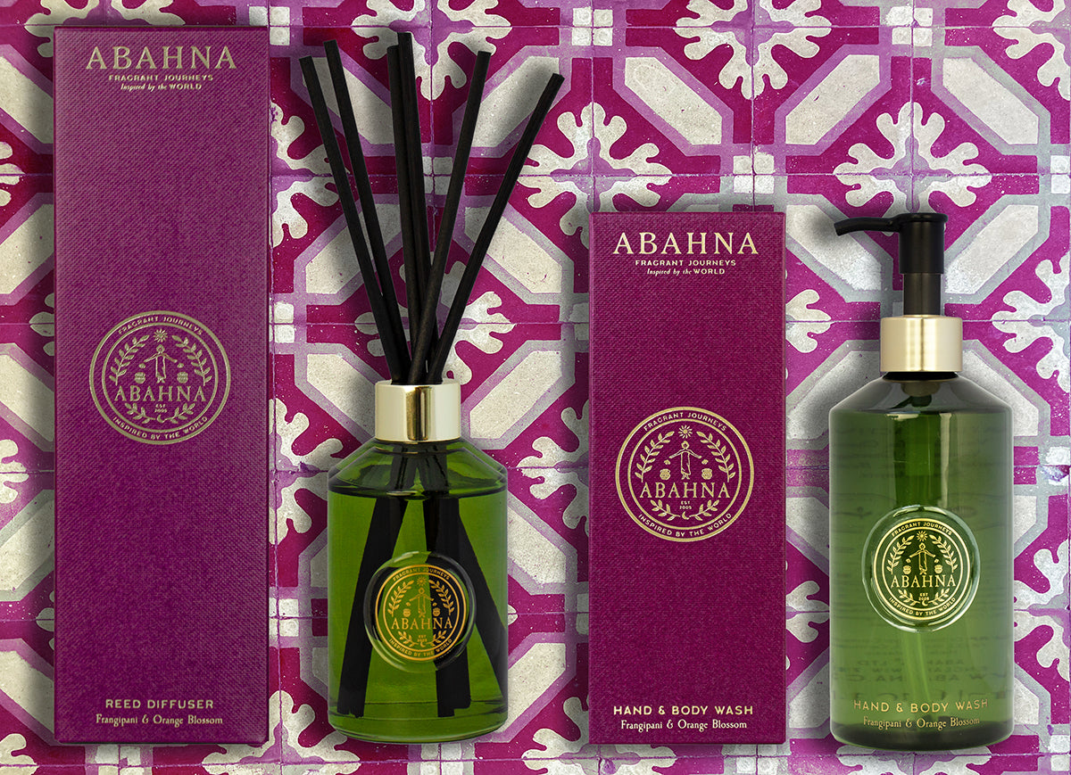 Luxury floral cloakroom gift set – Abahna Frangipani & Orange Blossom diffuser and hand wash