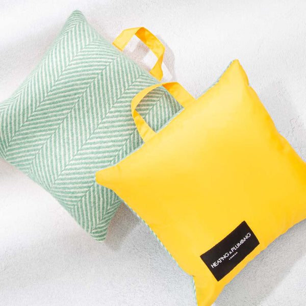 Waterproof Outdoor Cushion in Pure New Wool - Mint Green & Yellow - Heating & Plumbing London - 