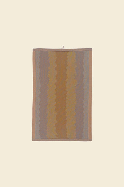 front of yellow knit organic cotton kitchen towel with wavy pattern
