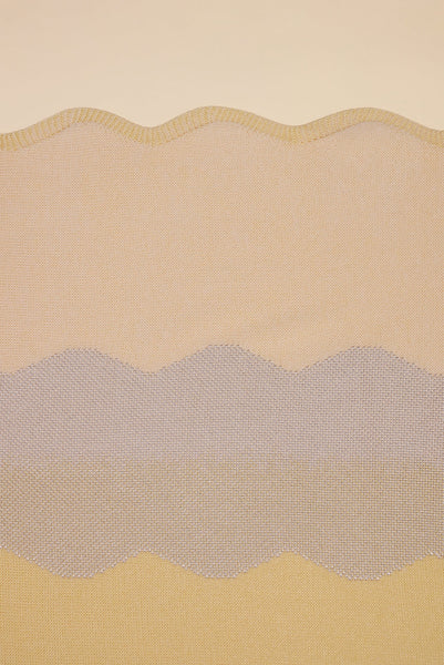 detail of wavy knit organic cotton table runner in yellow