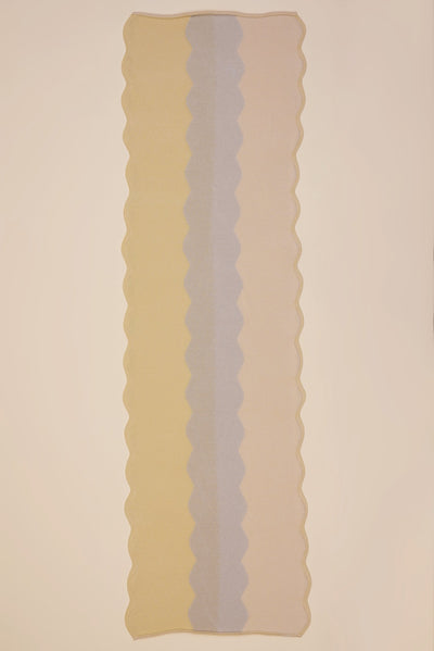 top view of wavy knit organic cotton table runner in yellow