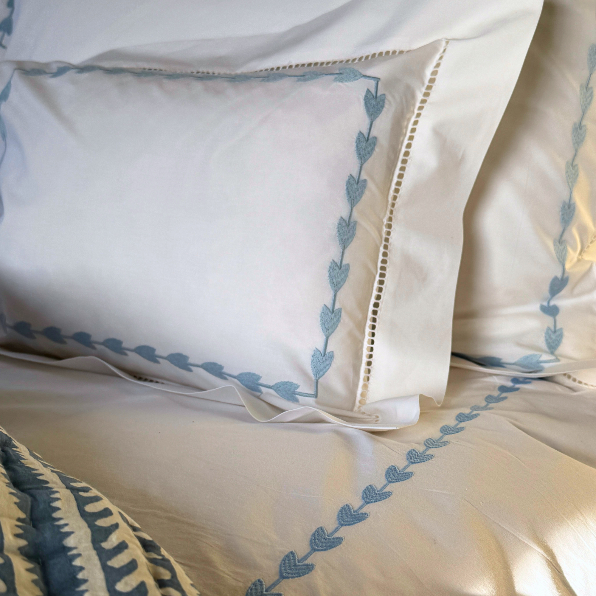Blue Leaf Embroidered Baby Boudoir Pillowcase