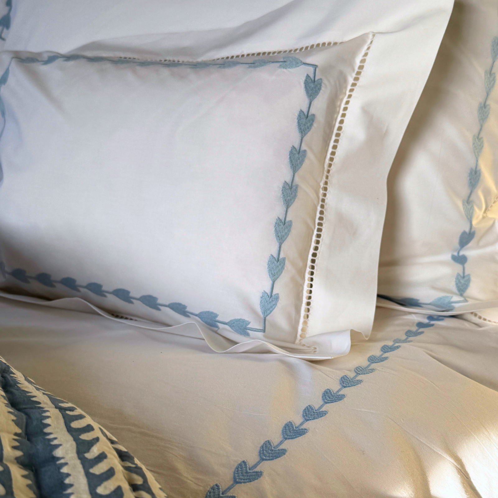 Blue Leaf Embroidered Baby Boudoir Pillowcase