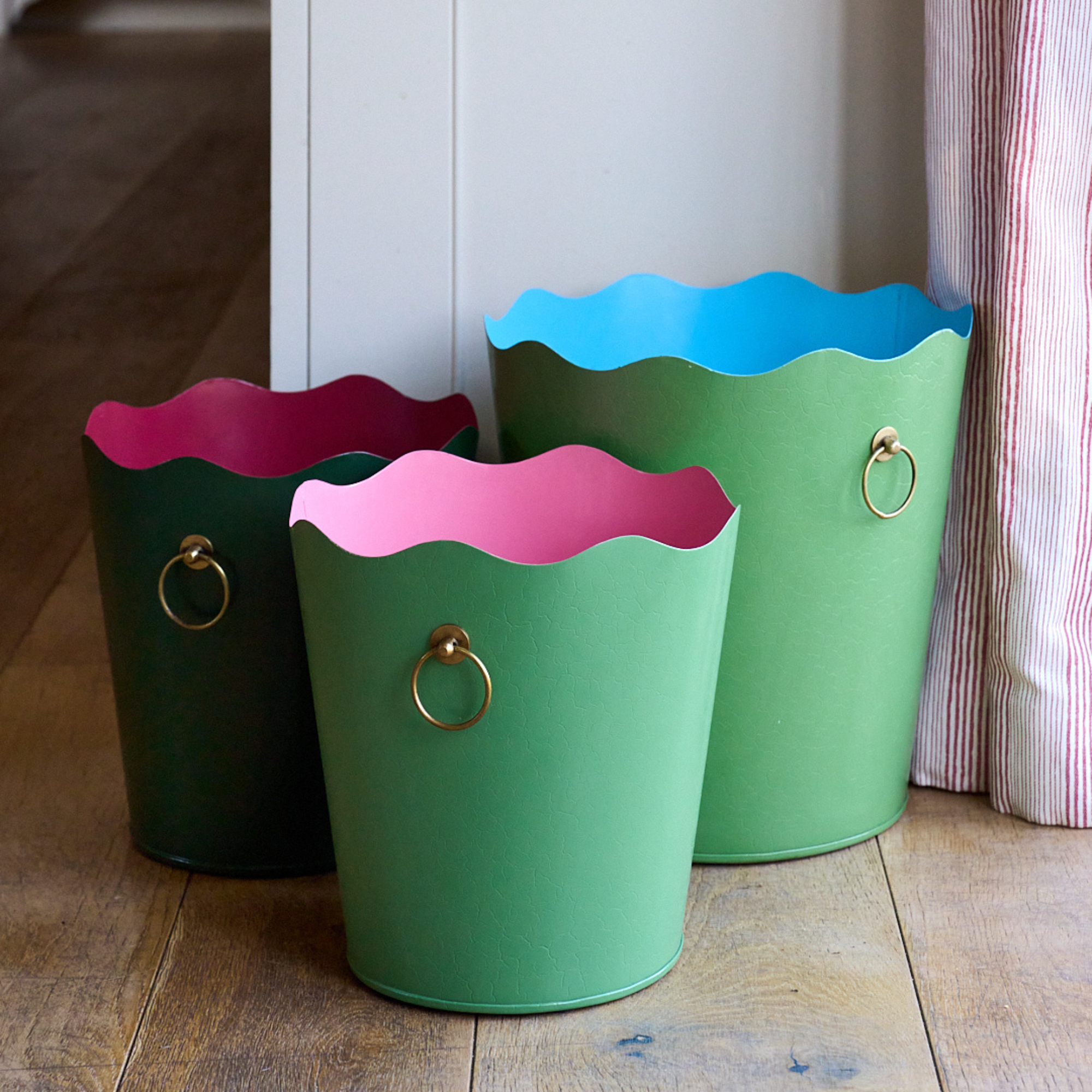 Toleware Wastepaper Bin - Light Green & Watermelon
