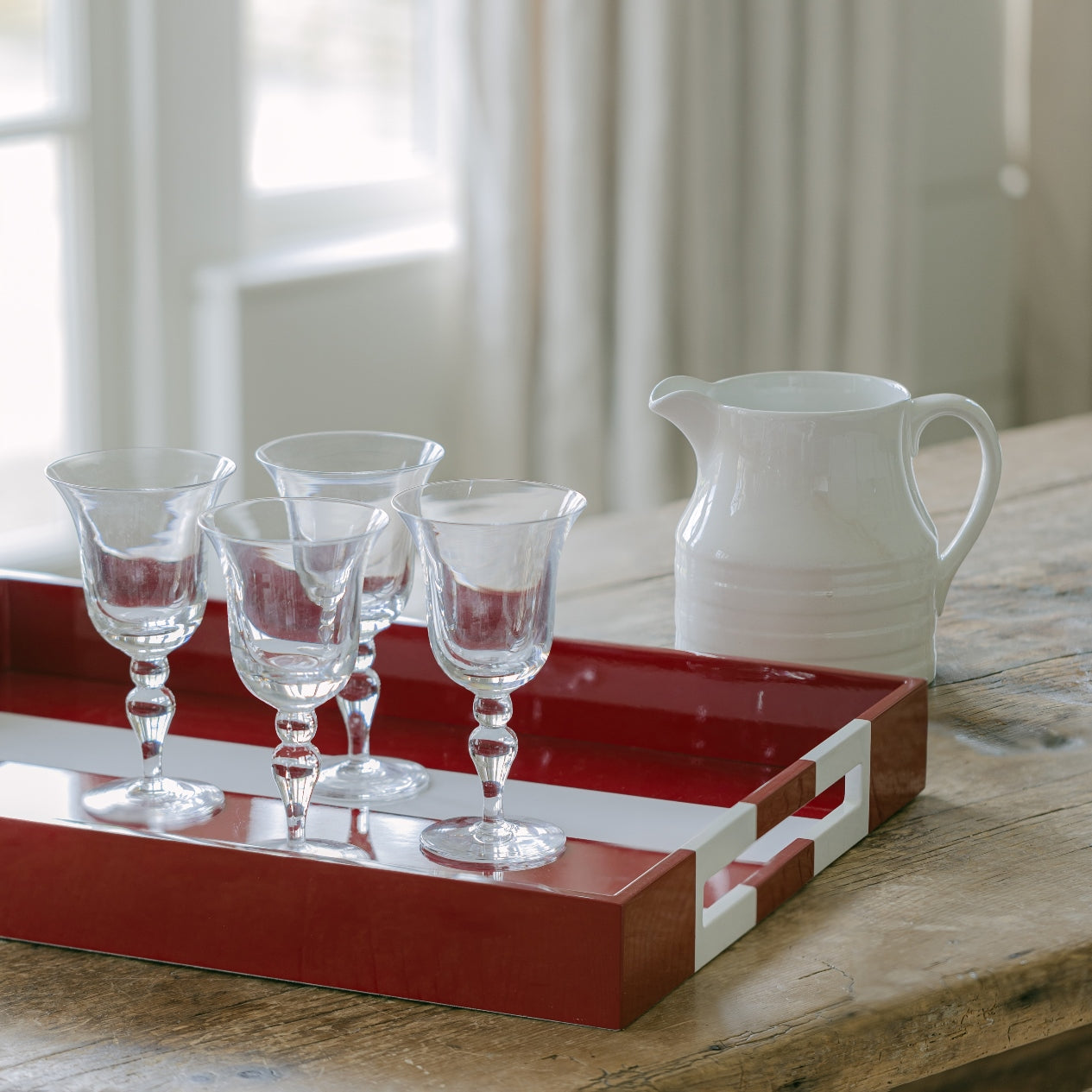Large Ottoman Burgundy Striped Tray